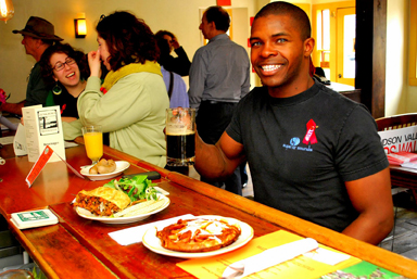 Marquis Evans from Superior Sounds takes a break for brunch.