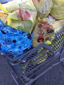 An overflowing cart of donated non-perishables from ShopRite in Scarsdale